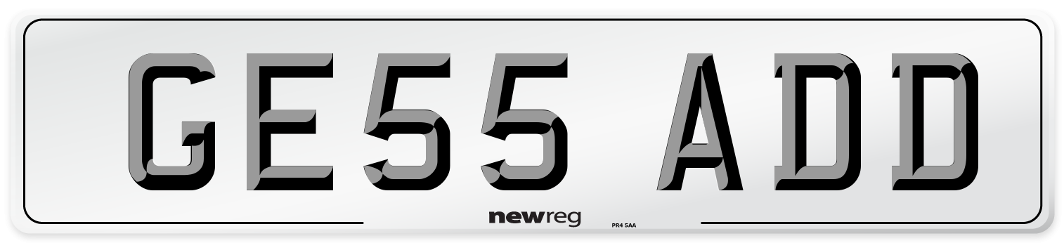 GE55 ADD Number Plate from New Reg